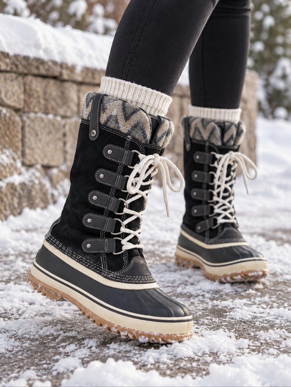 Sorel Joan of Arctic Knit Black Winter Boots Size 6